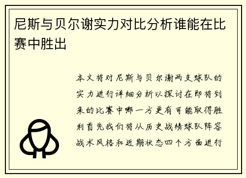 尼斯与贝尔谢实力对比分析谁能在比赛中胜出